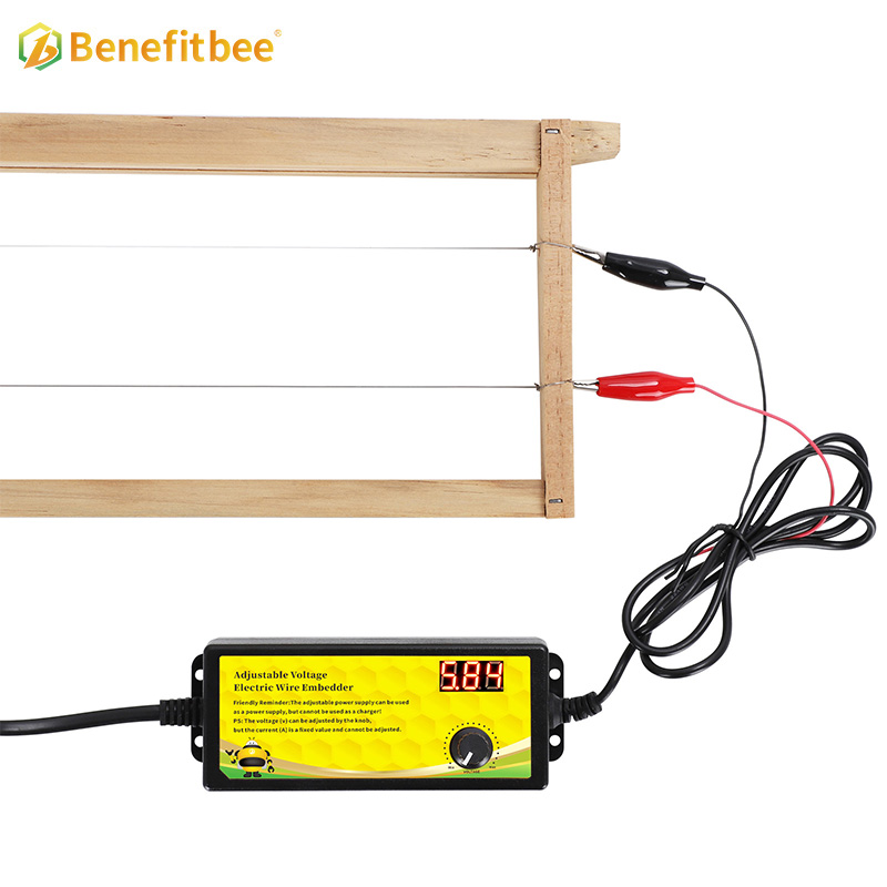 Adjustable voltage beekeeping bee hive frame wire embedder