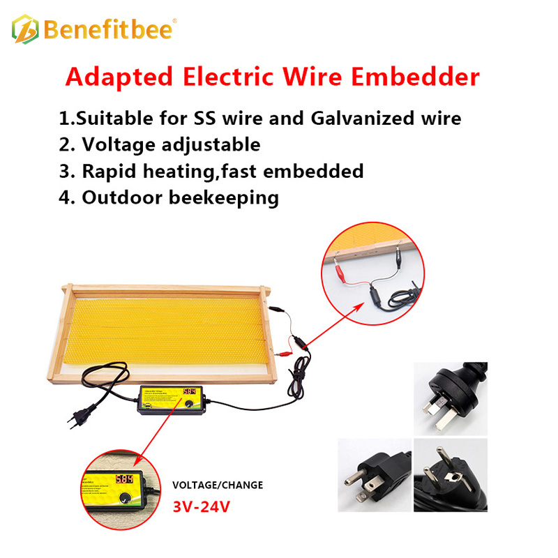 Adjustable voltage beekeeping bee hive frame wire embedder